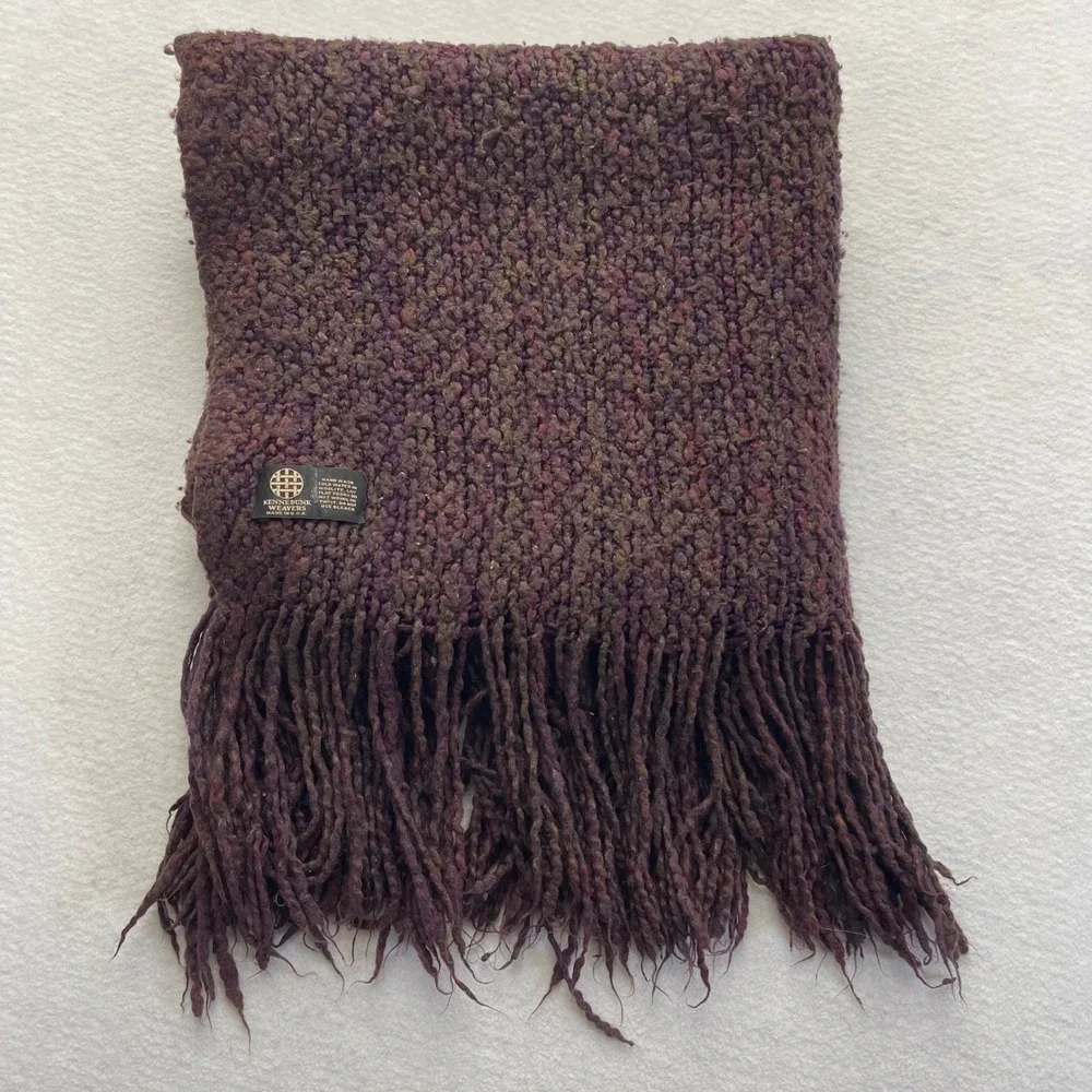 Kennebunk Weavers Throw Blanket Boucle Knit Fringe 57x30 USA VTG Cabin Cottage